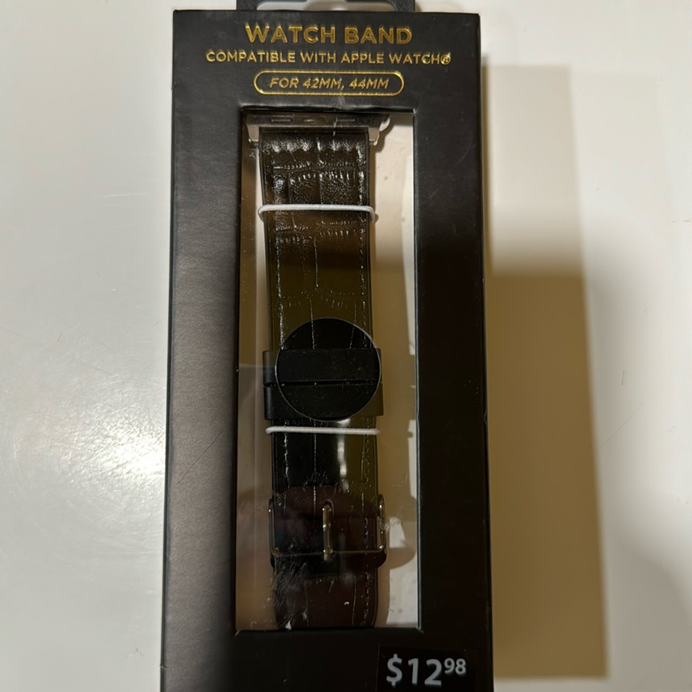 Brand new still in box black leather Apple Watch band
